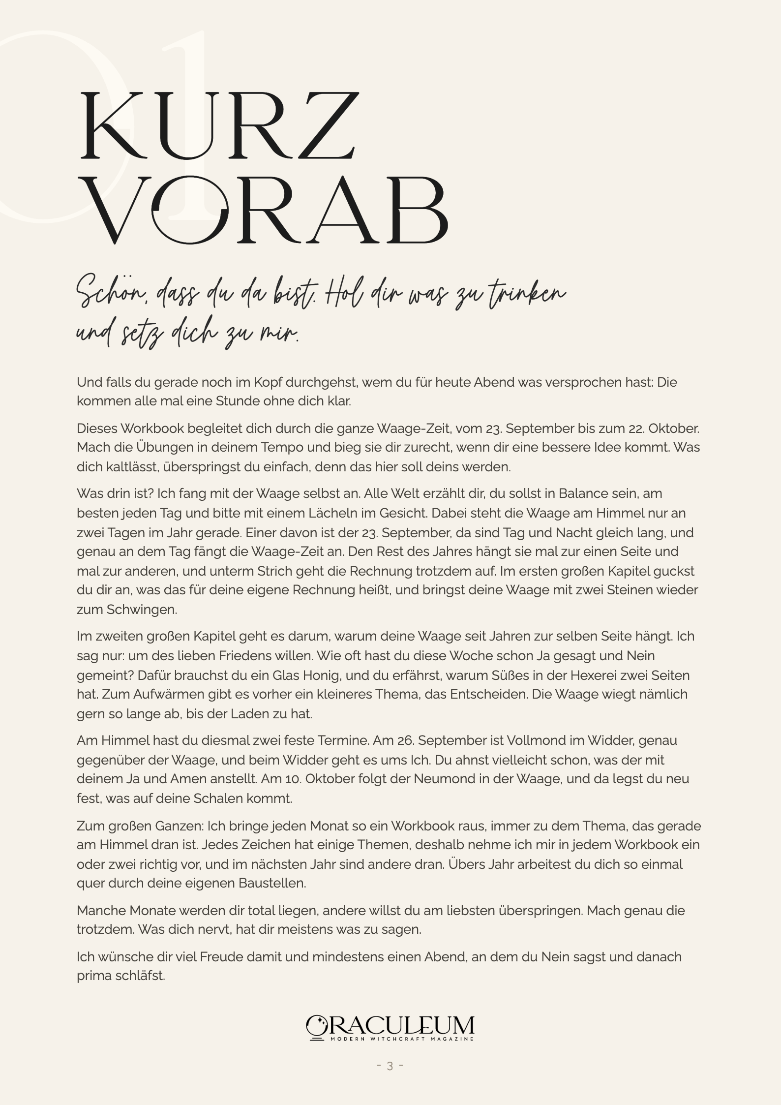 Waage-Workbook, Seite Kurz vorab